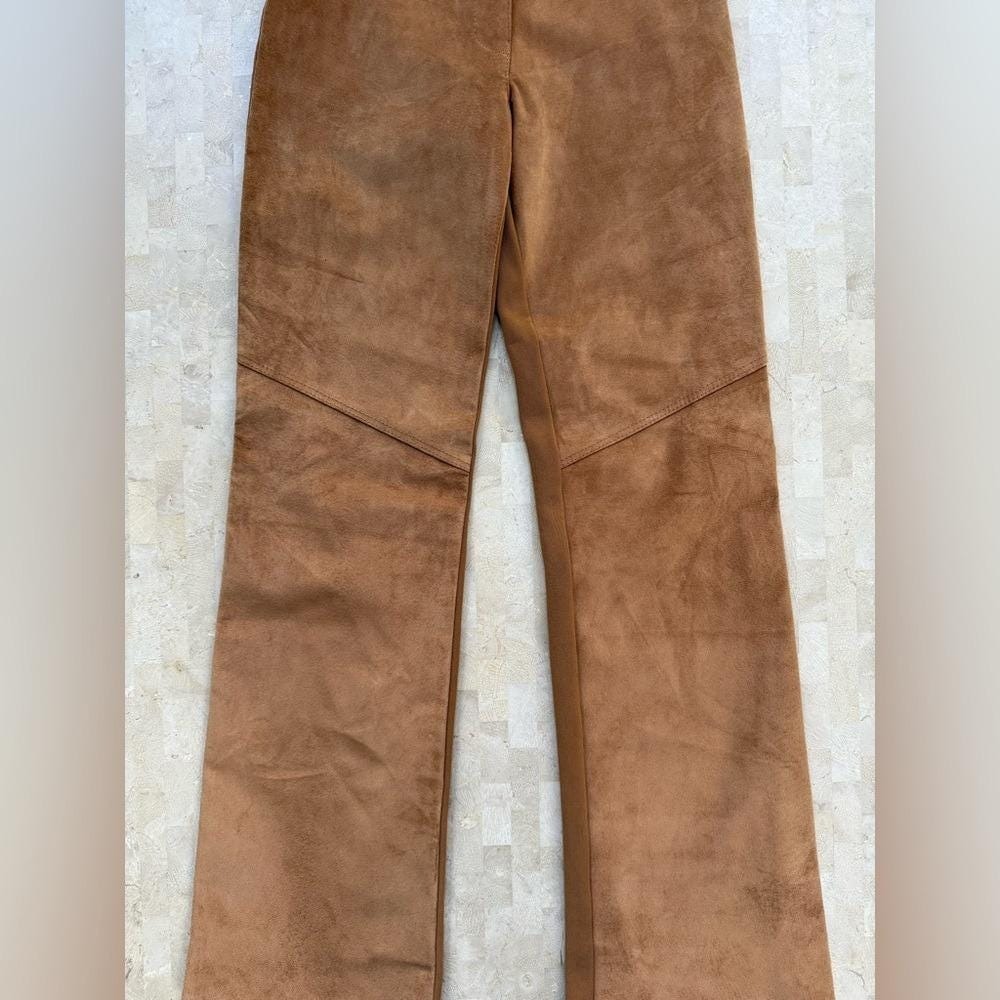 Vintage Retro BB1‎ Country Western Genuine Suede Leather Camel Pants Sz S $198 - Picture 2 of 10